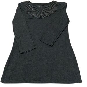 Charter Club size small dark heathered grey 3/4 sleeves knit top EUC